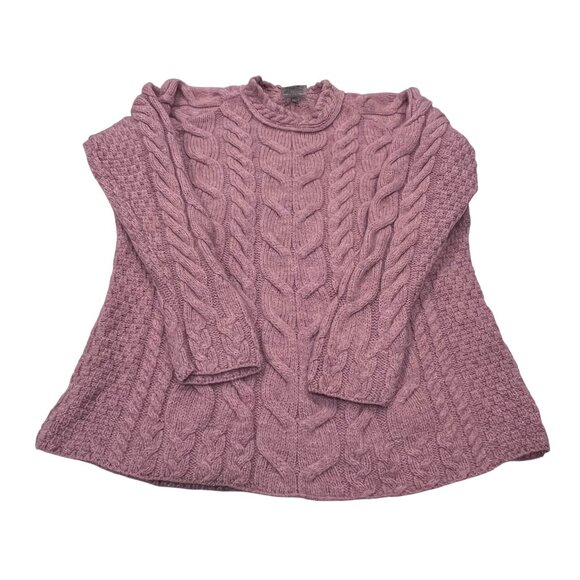 Carraig Donn Irish Wool Cable Knit Sweater, Pink XXL - Picture 8 of 11